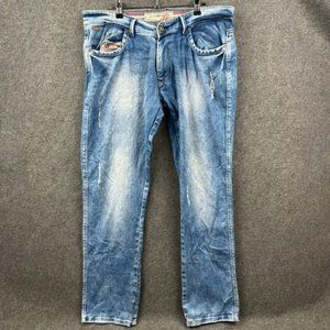 Duke Jeans Mens Jeans Blue Denim Straight Leg Designer Faded Casual Size 36